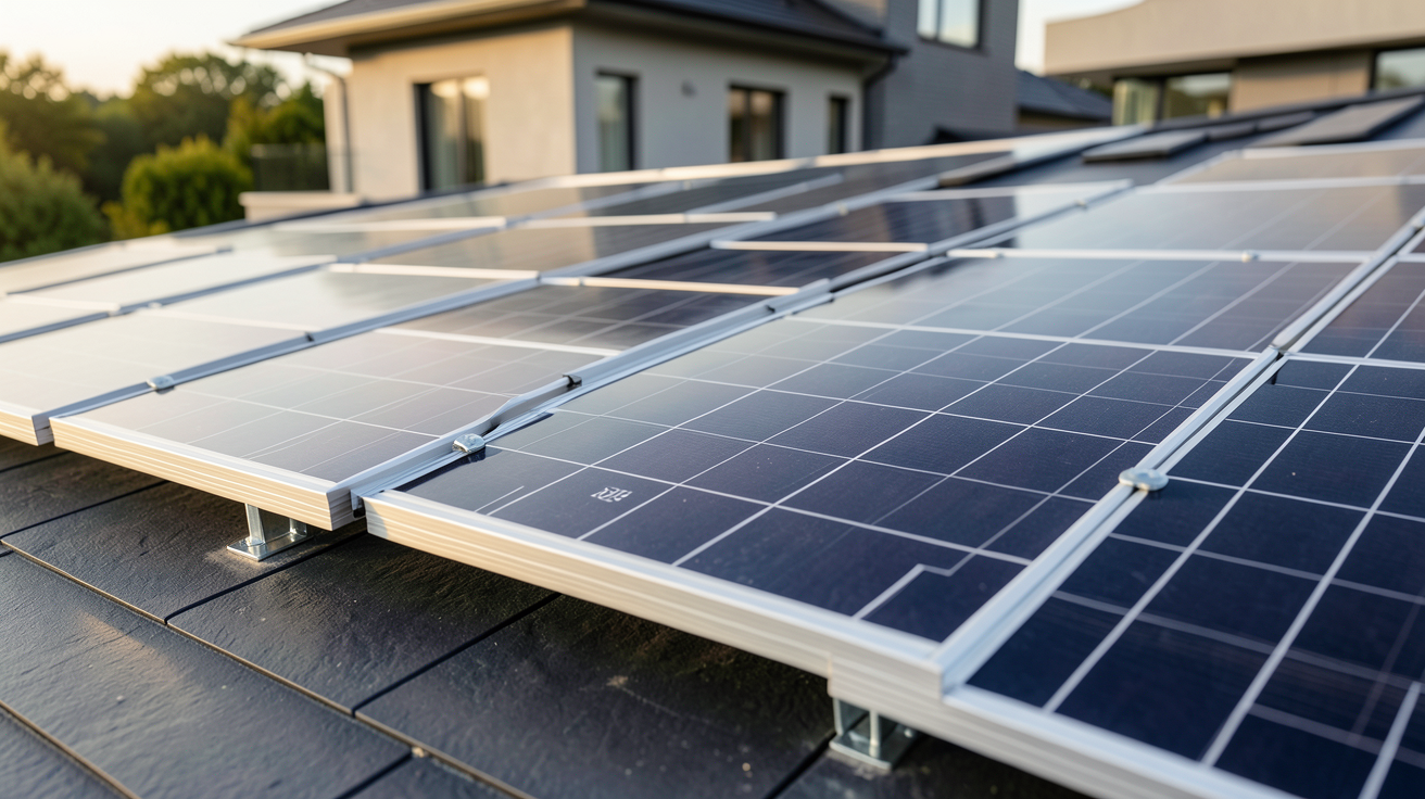 panneau Voltec Solar modèles 2026 exposés en extérieur sur un toit résidentiel moderne