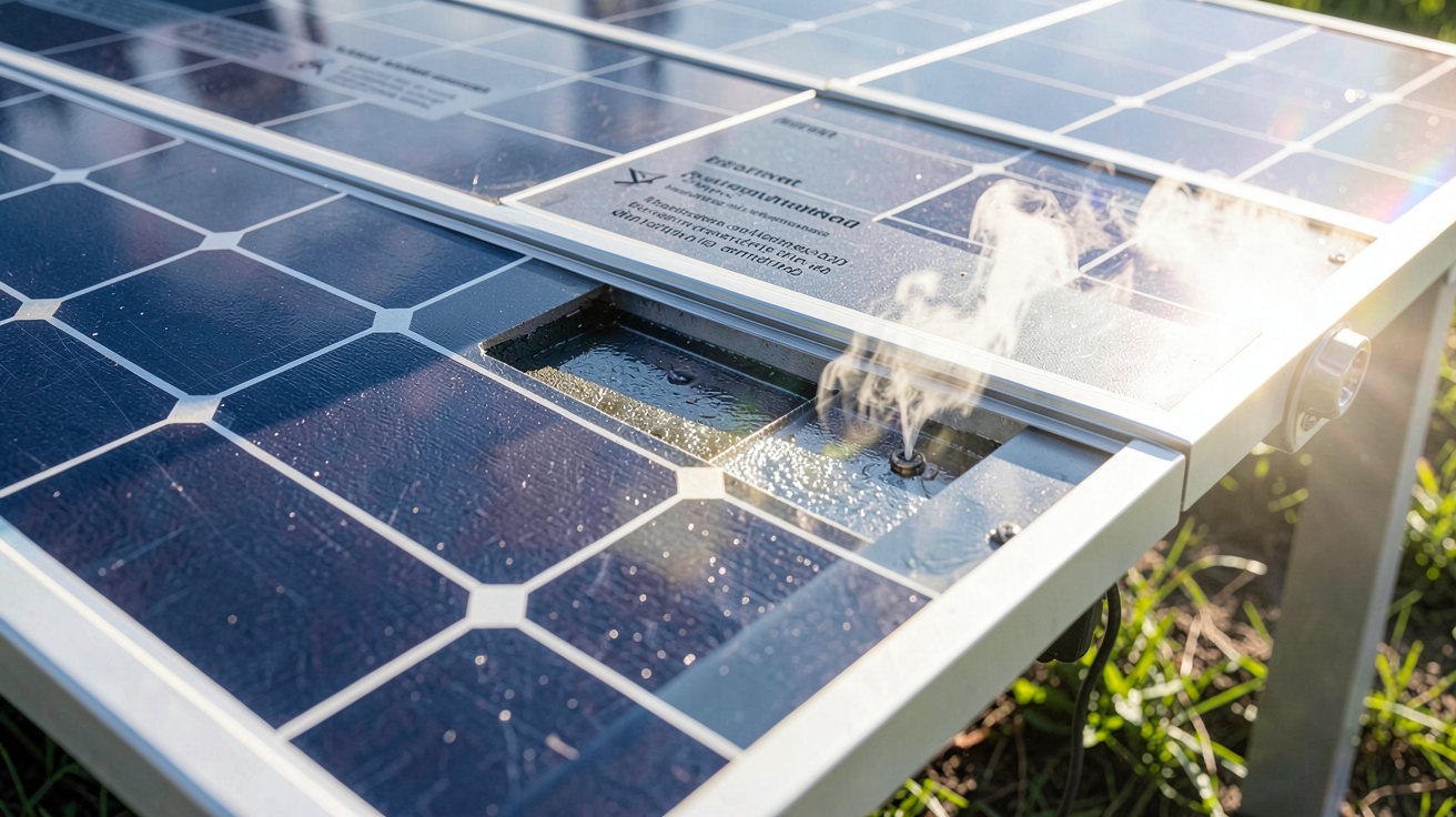 panneaux aérovoltaïques montrant le principe de fonctionnement avec cellules photovoltaïques et système de récupération de chaleur