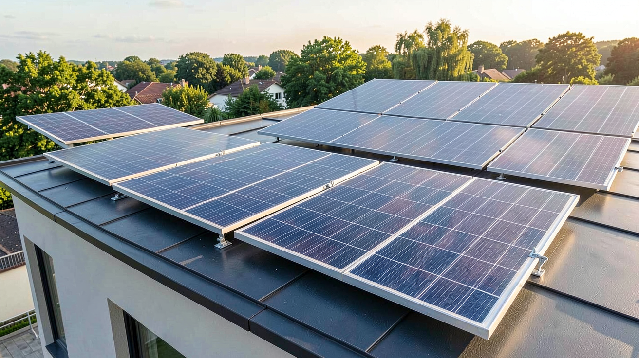 panneaux hybrides DualSun comparés à des panneaux photovoltaïques classiques et des panneaux solaires thermiques sur un toit de maison