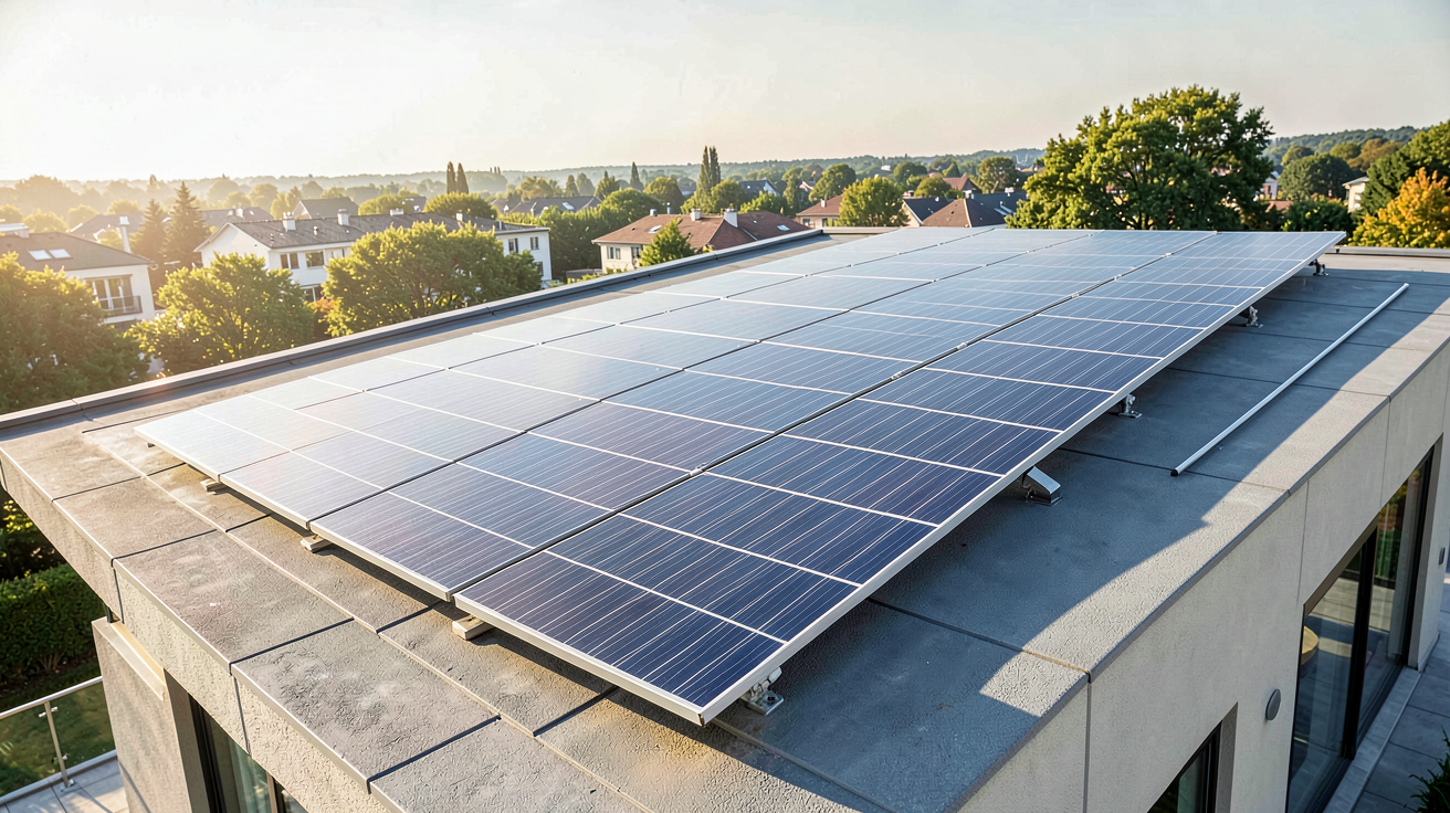panneaux hybrides DualSun installés sur le toit d'une maison moderne, illustrant leur fonctionnement combiné photovoltaïque et thermique