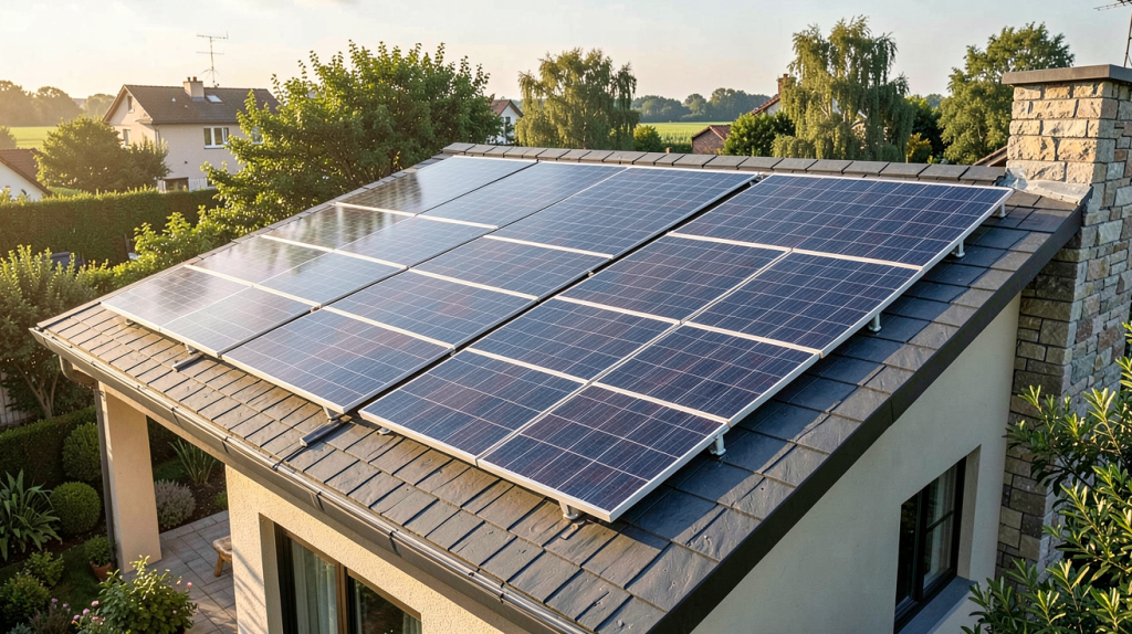 panneaux hybrides DualSun installés sur le toit d'une maison écologique