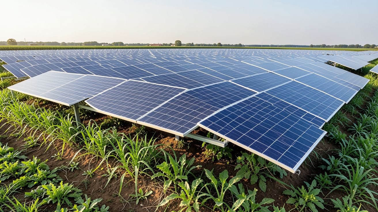 panneaux insolight installés au-dessus d'un champ de culture pour l'agrivoltaïsme