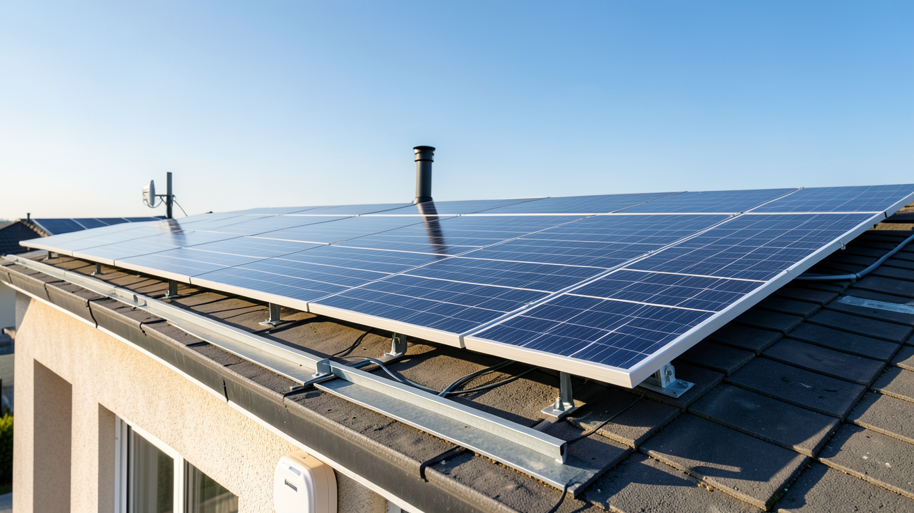 panneaux photovoltaïque autoconsommation installation solaire sur toit de maison avec compteur électrique