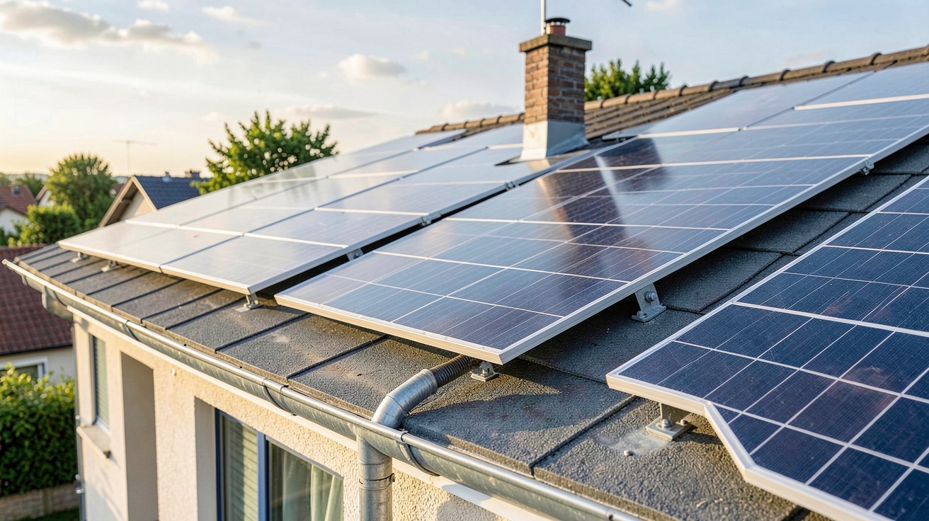 panneaux photovoltaïque autonome avec batterie lithium-ion installée sur un toit de maison