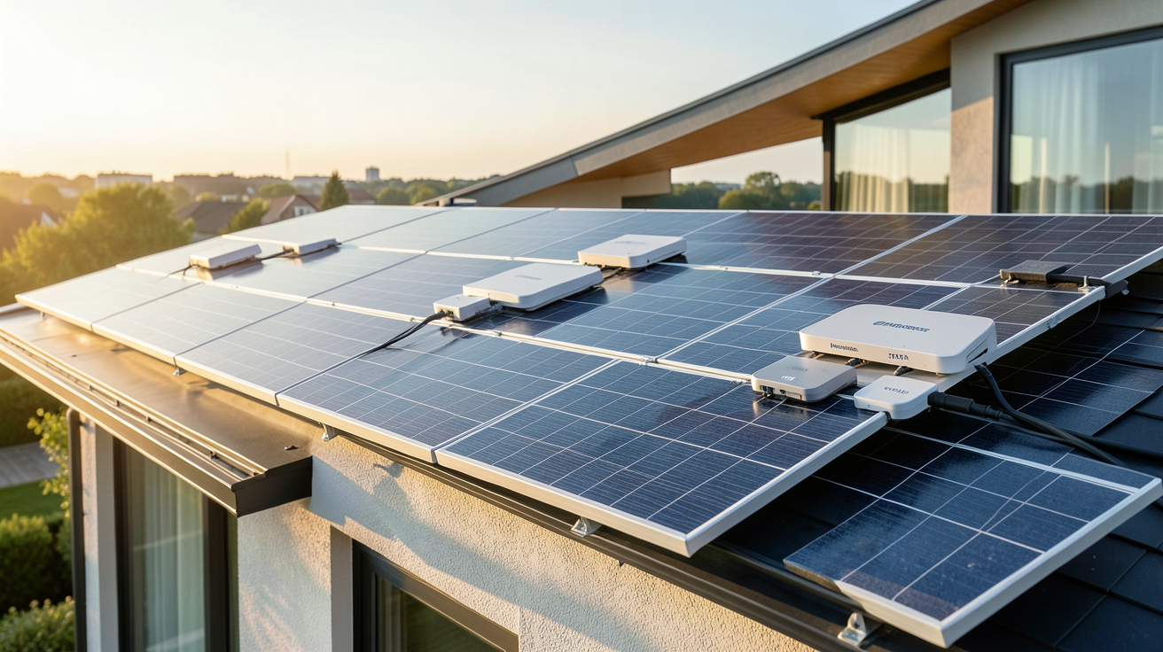 panneaux photovoltaïques avec micro onduleur installés sur un toit de maison moderne, comparatif 2024 des meilleures marques