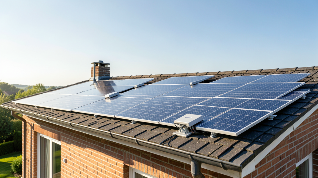 panneaux photovoltaïque avec micro onduleur installés sur le toit d'une maison individuelle