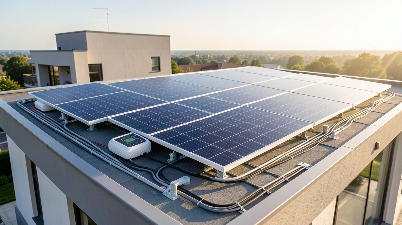 panneaux photovoltaïques hybrides installés sur le toit d'une maison moderne pour un comparatif de performance