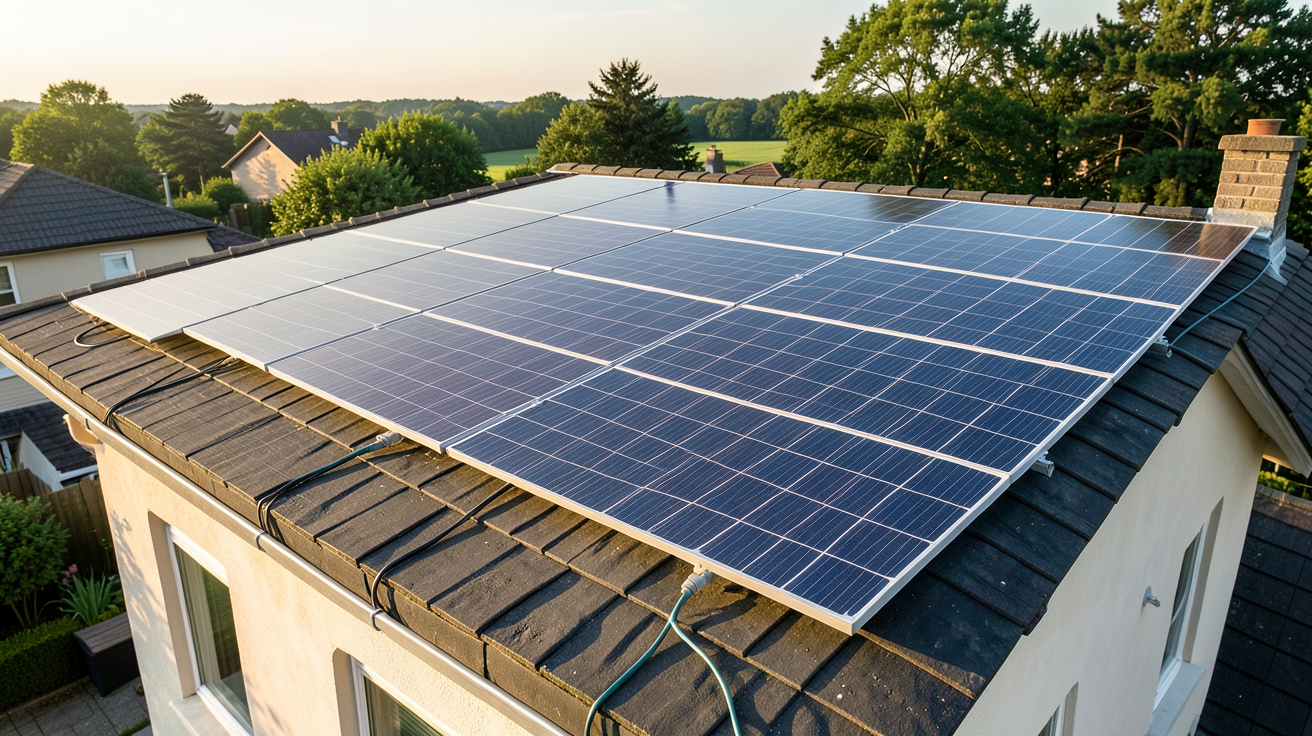 panneaux photovoltaique installation sur le toit d'une maison individuelle