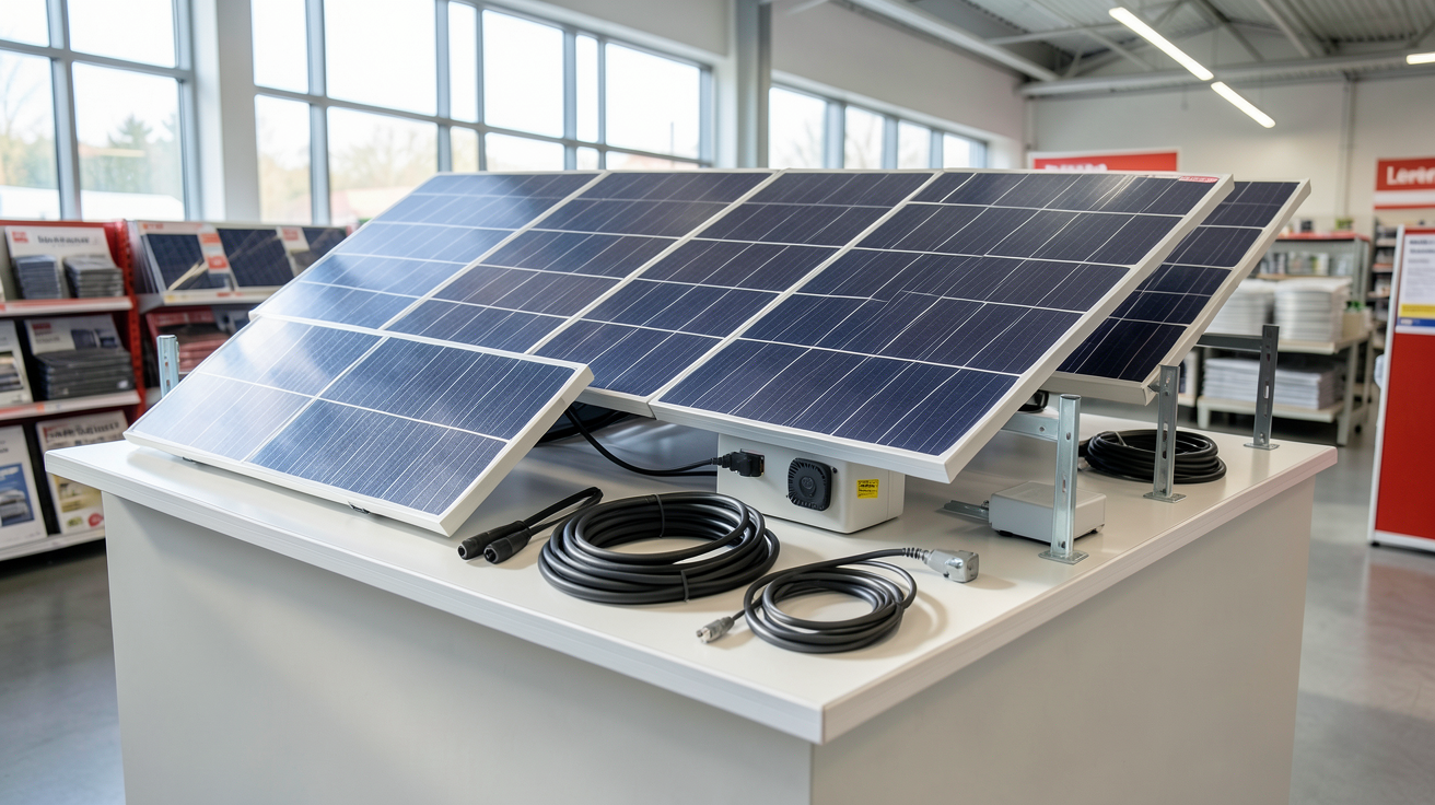 panneaux photovoltaïque Leroy Merlin kit comparatif 2024 exposé en magasin