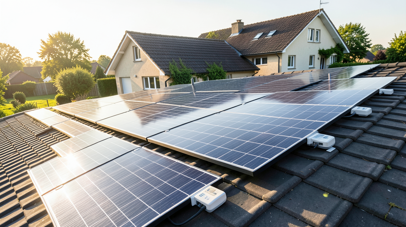 panneaux photovoltaïque micro onduleur installés sur le toit d'une maison individuelle