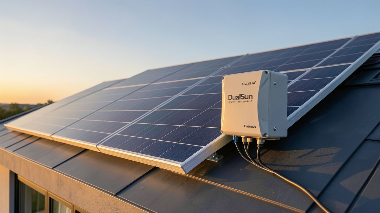 panneaux photovoltaïque avec micro onduleur DualSun & Enphase Flash AC installés sur un toit de maison moderne