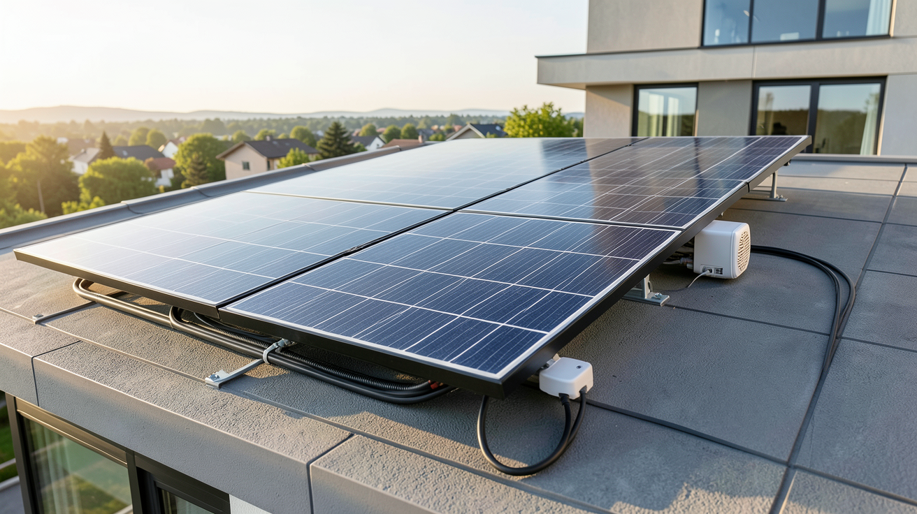 panneaux photovoltaïque avec micro onduleur installés sur le toit d'une maison moderne