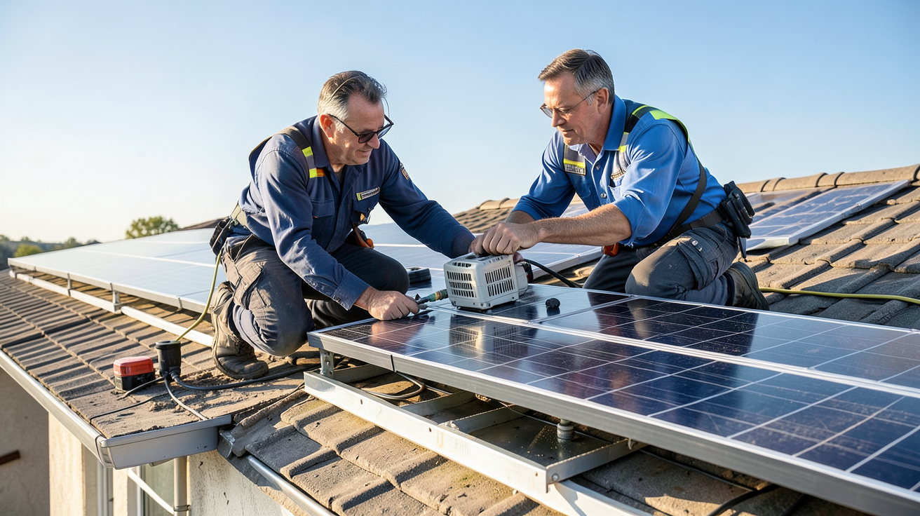 panneaux photovoltaïque micro onduleur installation pas à pas d'un micro-onduleur sous un panneau solaire
