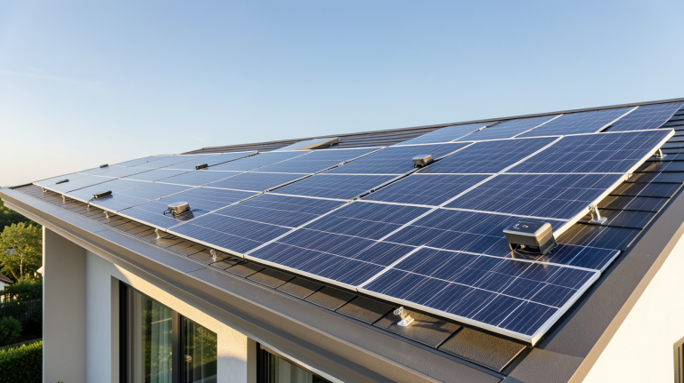 panneaux photovoltaïques micro onduleur installés sur le toit d'une maison moderne