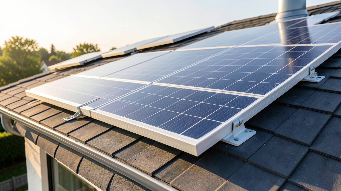 panneaux photovoltaique plug and play installés sur un toit de maison avec un boîtier de connexion