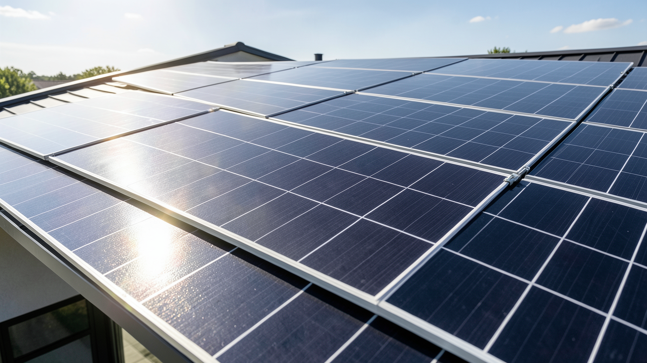 panneaux photovoltaique sunpower installés sur une toiture résidentielle moderne sous un soleil brillant