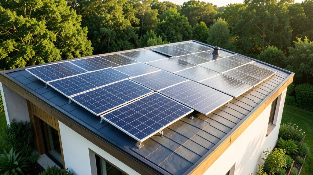 panneaux photovoltaïque SunPower installés sur le toit d'une maison écologique