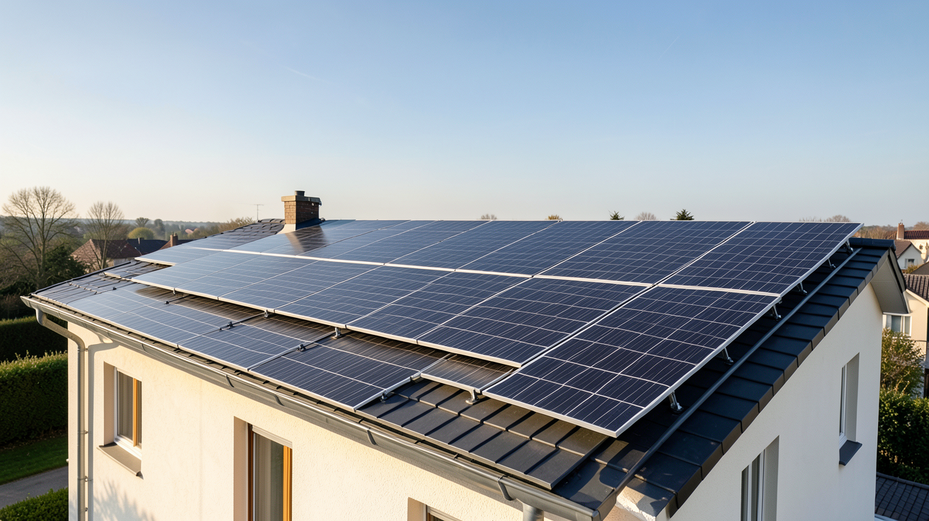 panneaux photovoltaïque Total Energie installés sur le toit d'une maison résidentielle