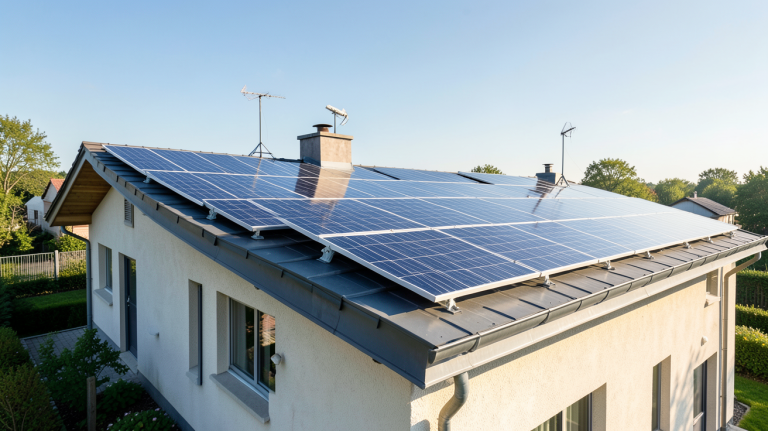 panneaux photovoltaïques TotalEnergies installés sur le toit d'une maison individuelle