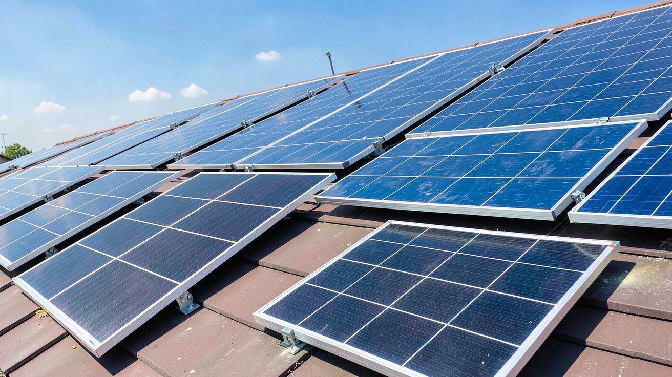 panneaux photovoltaïques de différents types exposés sur un toit