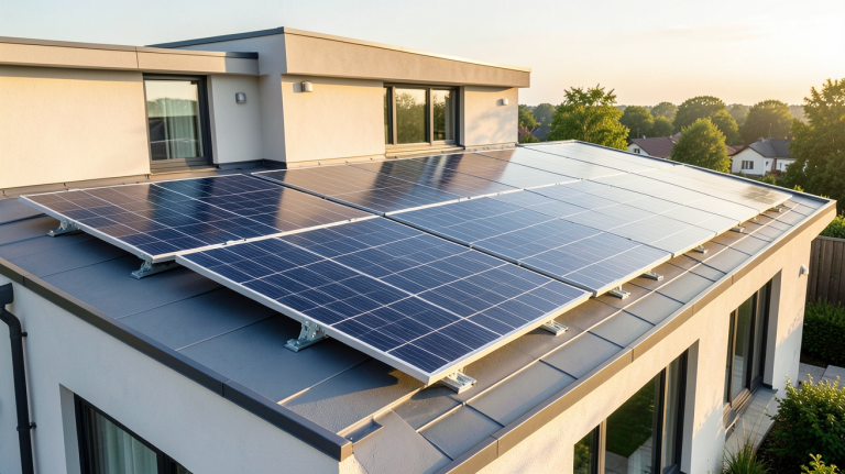 panneaux photovoltaïques Viessmann installés sur le toit d'une maison contemporaine
