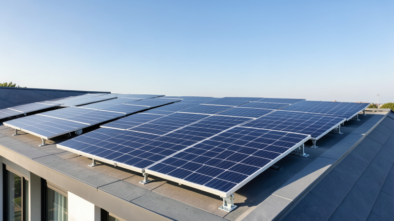 panneaux photovoltaïques 375 Wc installés sur le toit d'une maison contemporaine