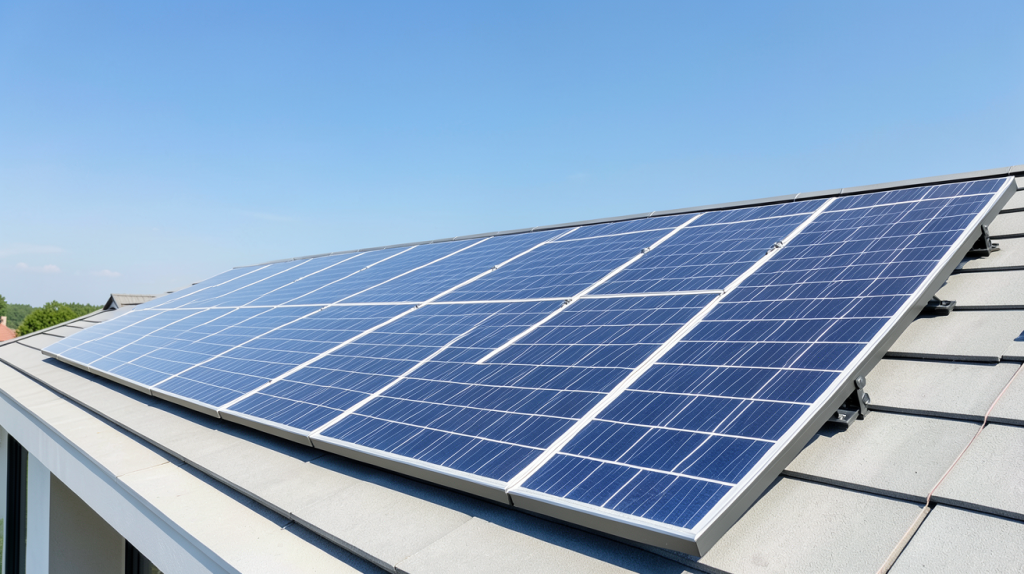 panneaux photovoltaïques 3kwc installés sur le toit d'une maison moderne sous un ciel dégagé