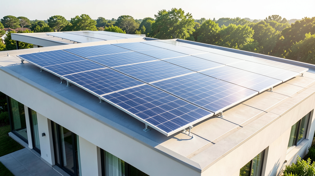 panneaux photovoltaïques 400w installés sur le toit d'une maison contemporaine