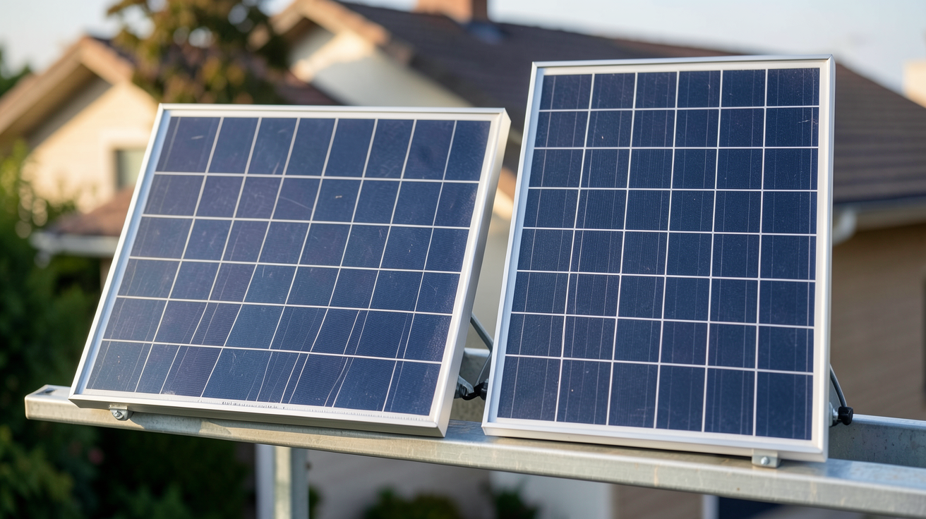 panneaux photovoltaïques 500W bifacial et monofacial posés côte à côte pour comparaison technique