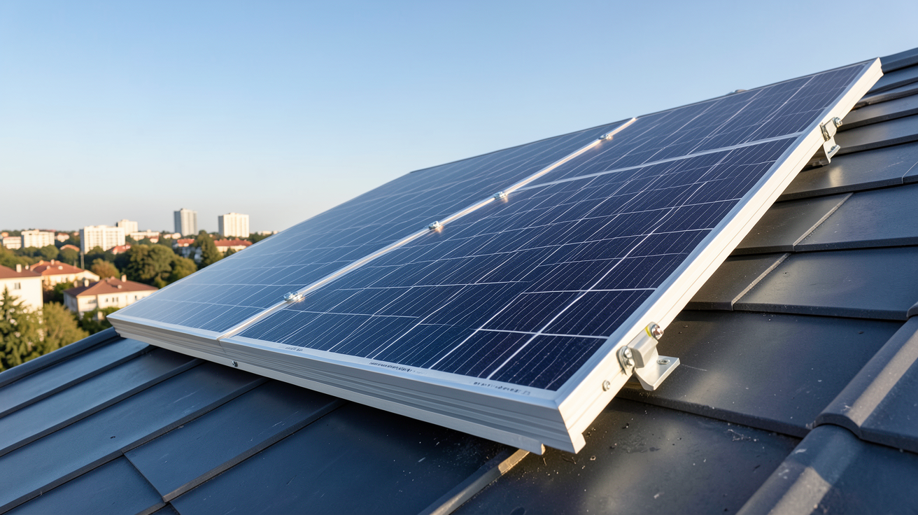 panneaux photovoltaïques 500W de haute qualité installés sur un toit incliné avec vue sur un ciel dégagé