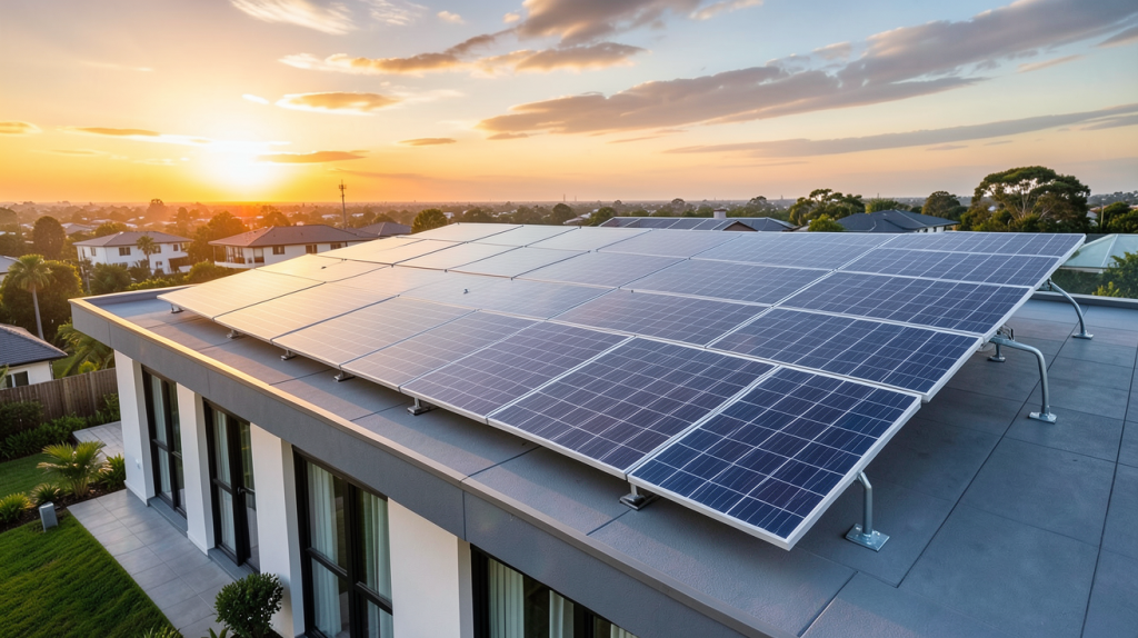 panneaux photovoltaïques autonome installés sur le toit d'une maison contemporaine