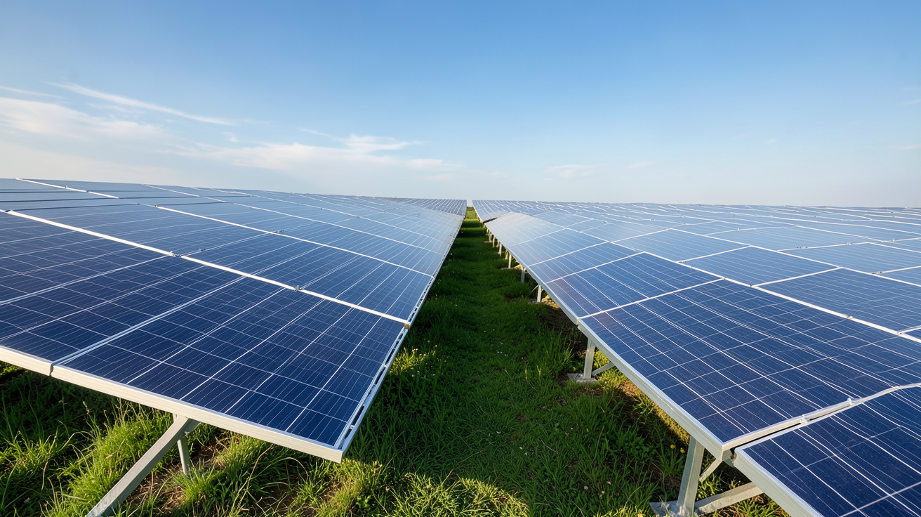 panneaux photovoltaïques bifaciaux alignés en rangées pour un comparatif des meilleures marques 2024