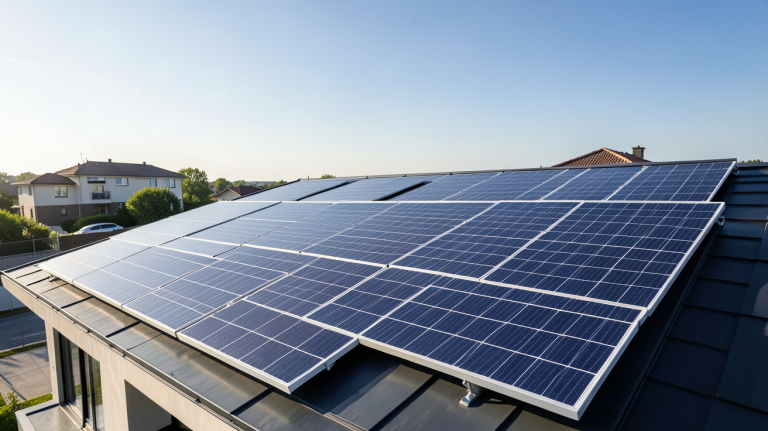 panneaux photovoltaïques bifaciaux installés sur le toit d'une maison contemporaine