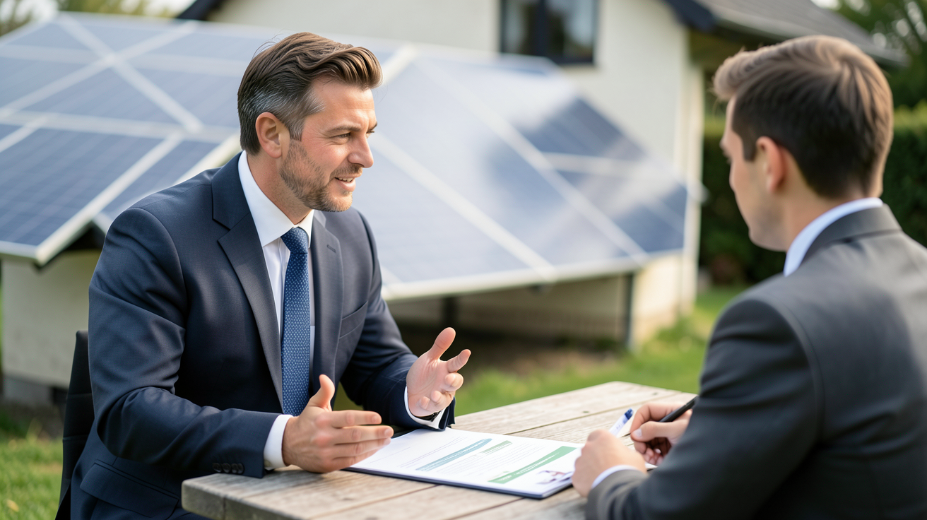 panneaux photovoltaïques EDF avec un professionnel expliquant les aides financières et subventions disponibles en 2025