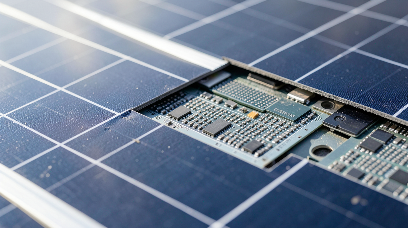 panneaux photovoltaïques détaillant le fonctionnement des cellules de silicium en gros plan