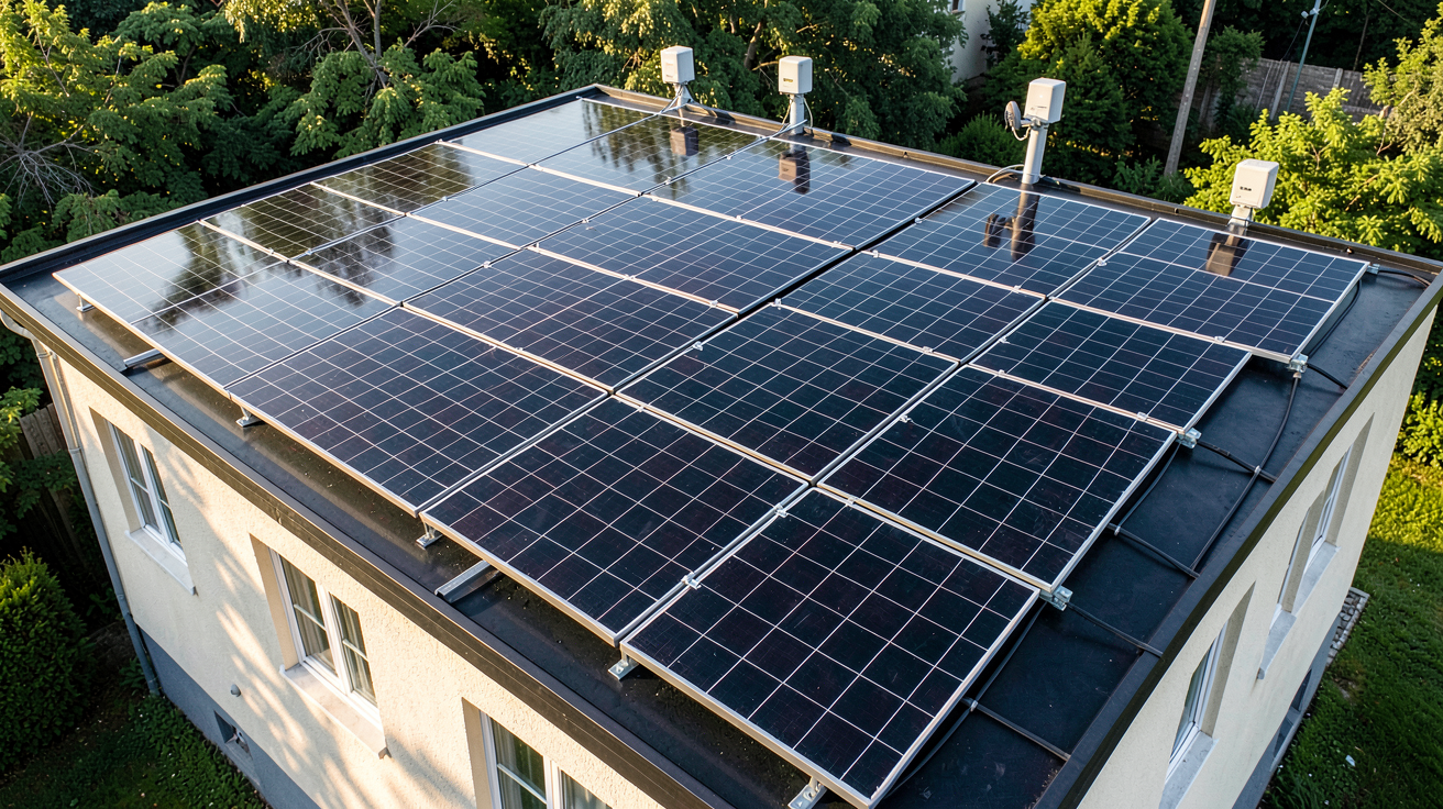 panneaux photovoltaïques installés sur le toit d'une maison individuelle pour illustrer les coûts 2026