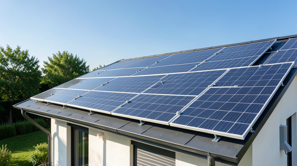 panneaux photovoltaïques les plus performants installés sur le toit d'une maison écologique