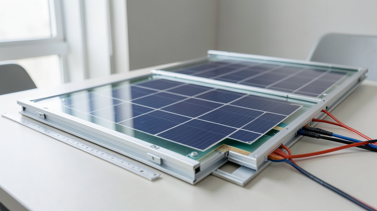 panneaux photovoltaïques démontés montrant les matériaux recyclables comme le silicium, l'aluminium et le verre