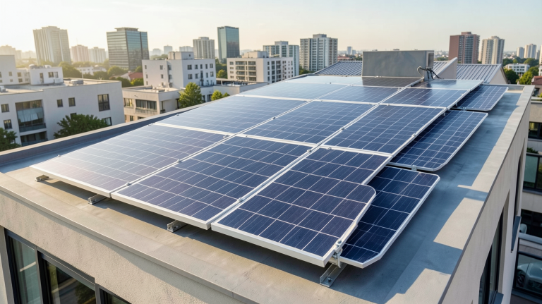panneaux photovoltaïques MyLight installés sur le toit d'une maison urbaine moderne