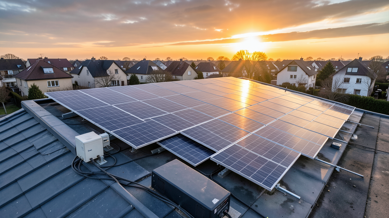 panneaux photovoltaïques nuisances sonores : onduleurs et transformateurs en fonctionnement sur une toiture