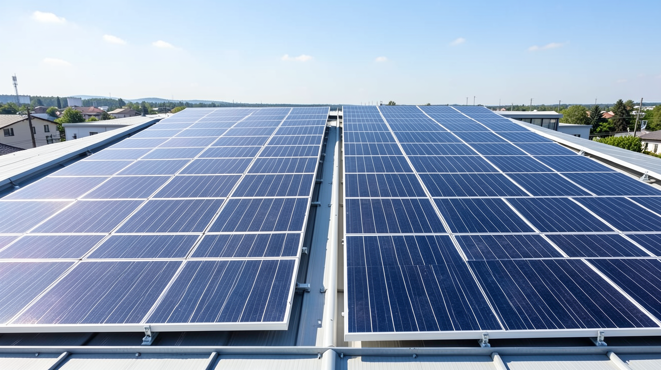 panneaux photovoltaïques ou panneaux solaires comparés, illustrant la différence fondamentale entre panneaux solaires thermiques et photovoltaïques sur un toit ensoleillé