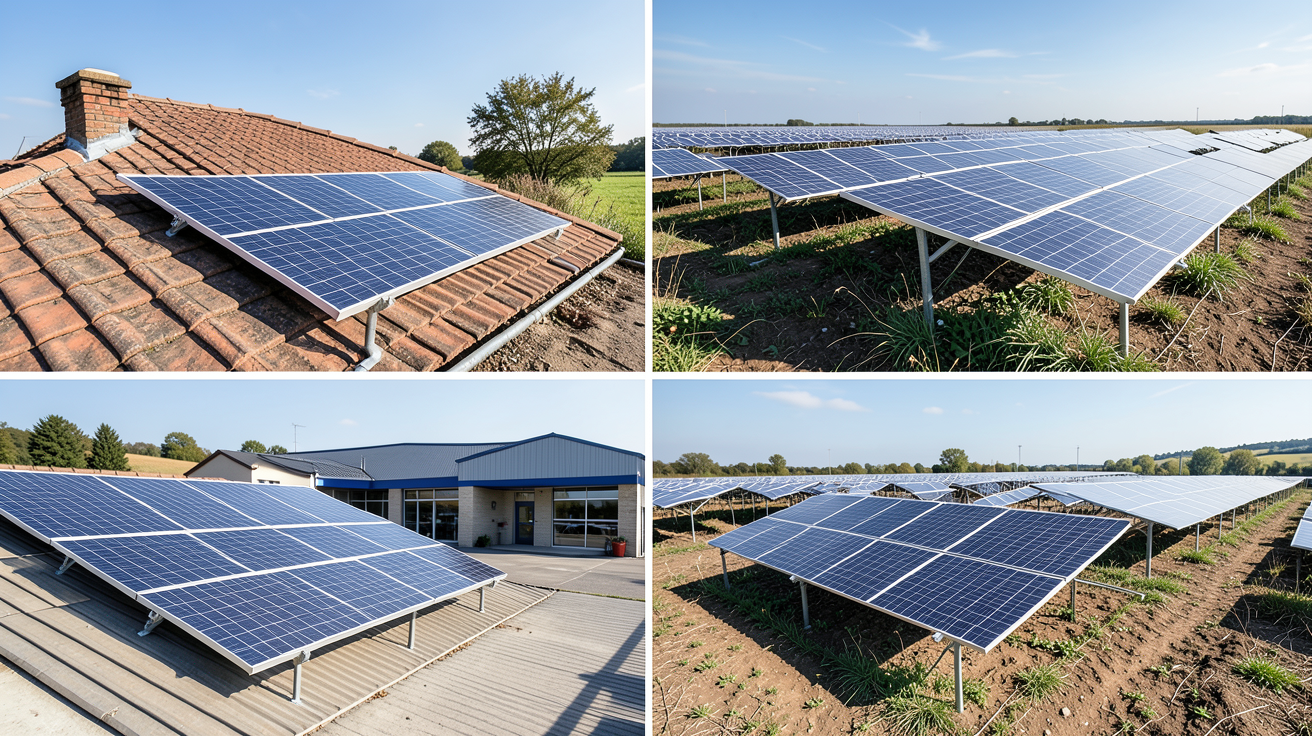 panneaux photovoltaïques ou panneaux solaires présentés dans divers environnements d'utilisation pour illustrer le guide de choix selon les besoins