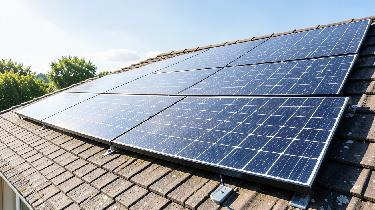 panneaux photovoltaïques ou panneaux solaires installés sur un toit résidentiel, illustrant la rentabilité et les économies d'énergie réalisables