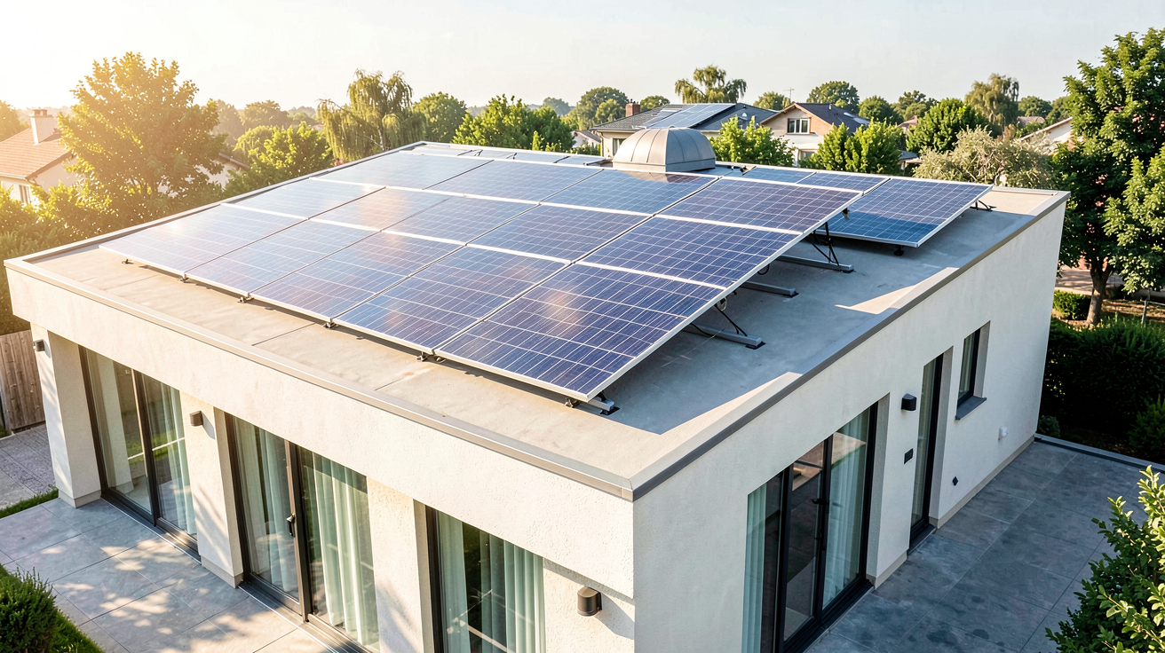 panneaux photovoltaïques prix et installation solaire sur le toit d'une maison moderne
