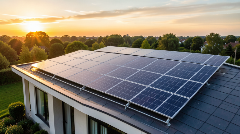 panneaux photovoltaïques puissance maximum installés sur le toit d'une maison moderne