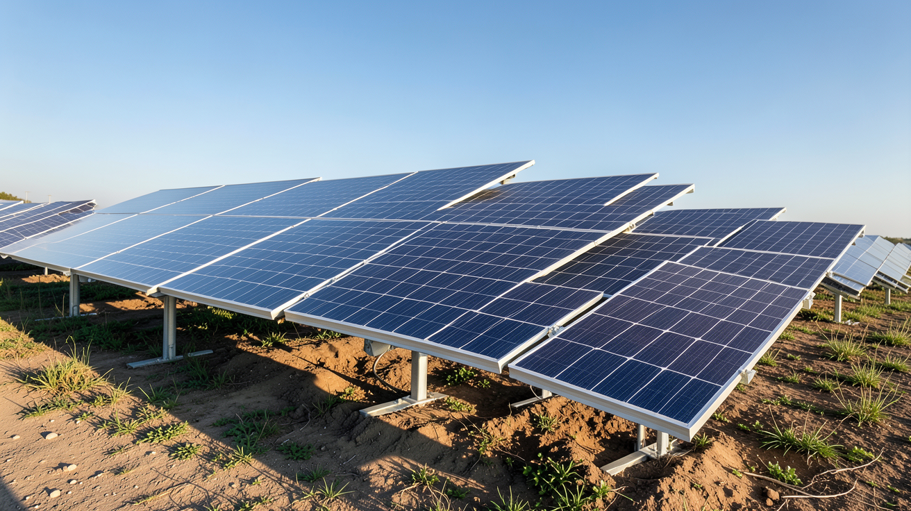 panneaux photovoltaïques Qcells gamme 2026 exposés en extérieur sous un ciel bleu