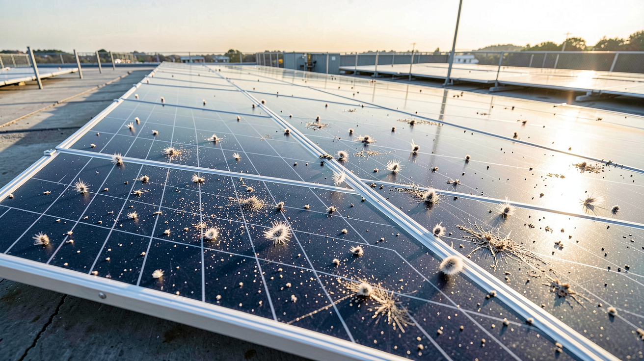 panneaux photovoltaïques testés pour leur résistance à la grêle avec des impacts visibles