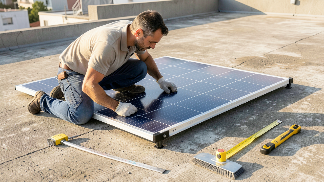 panneaux photovoltaïques souples guide d'installation étape préparation du support avec outils professionnels