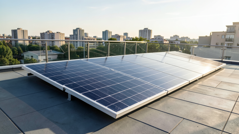 panneaux photovoltaïques souples installés sur une terrasse urbaine