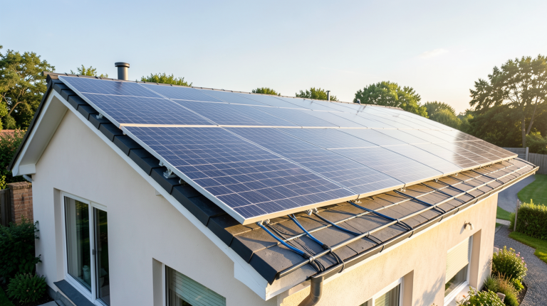 panneaux photovoltaïques test achat installés sur le toit d'une maison individuelle